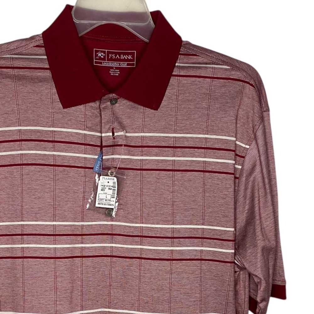Jos A Bank Leadbetter Golf Shirt Mens Large Red White Striped Cotton Polo NEW